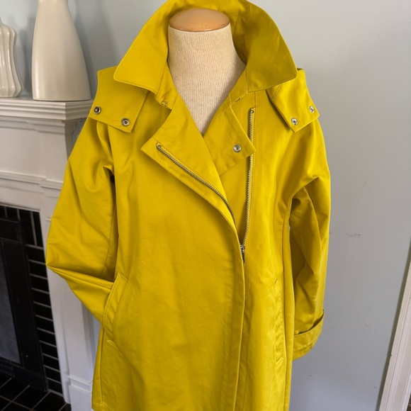 J.CREW Swing Trench Coat in yellow cotton, detachable hood, pockets Sz M NEW - Picture 11 of 16